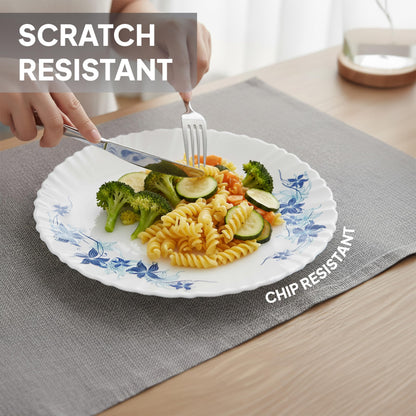 CELLO Blue Swirl Dazzle Series Opalware Dinner Set of 23 Pieces for Family of 6 | Bone-Ash Free & Leadfree Opal Glass, Microwave & Dishwasher Safe, Plates & Bowls Crockery Set for Dining & Gifting