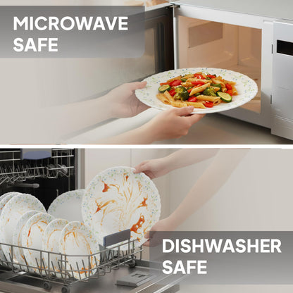 CELLO Tropical Lagoon Dazzle Series Opalware Dinner Set of 18 Pieces For Family of 6 | Bone-Ash Free & Leadfree Opal Glass, Microwave & Dishwasher Safe Plates & Bowls Crockery Set For Dining & Gifting