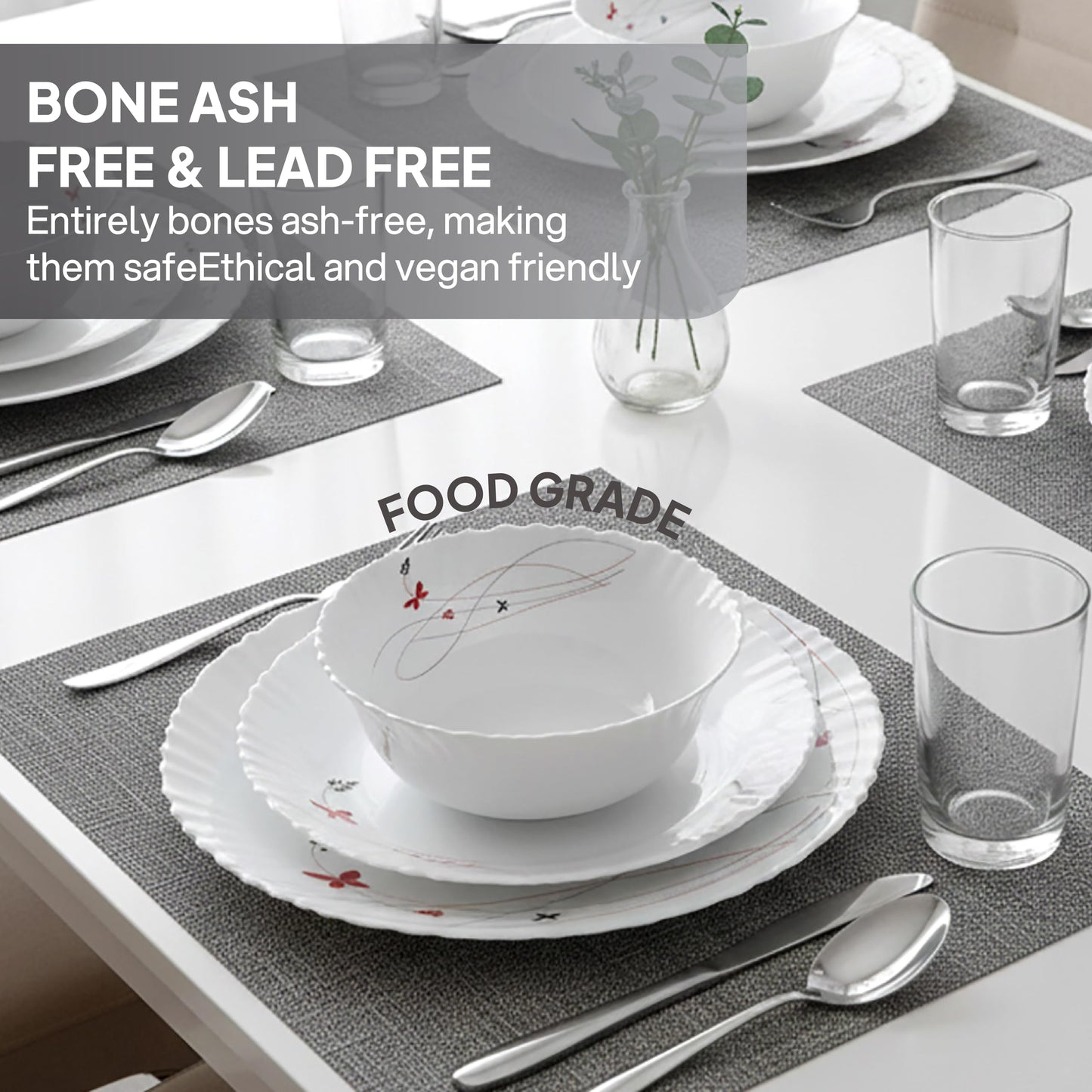 CELLO Lush Fiesta Dazzle Series Opalware Dinner Set of 37 Pieces for Family of 6 | Bone-Ash Free & Leadfree Opal Glass, Microwave & Dishwasher Safe, Plates & Bowls Crockery Set for Dining & Gifting