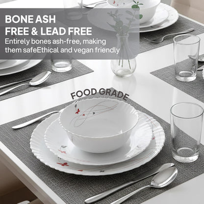 CELLO Lush Fiesta Dazzle Series Opalware Dinner Set of 37 Pieces for Family of 6 | Bone-Ash Free & Leadfree Opal Glass, Microwave & Dishwasher Safe, Plates & Bowls Crockery Set for Dining & Gifting
