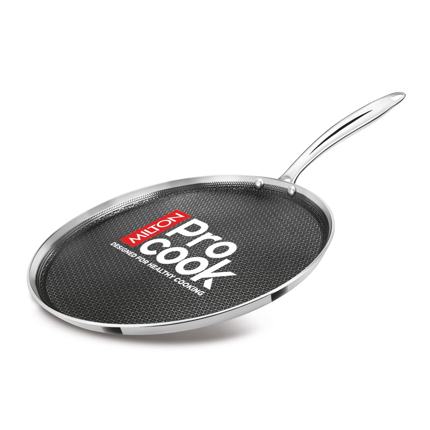 Milton Pro Cook Induction Cookware & Gas Stove Friendly Triply Stainless Steel Hexa Tech Omni Tawa 30cm | 3.5mm Thick | Greblon C3+ Coating Non Stick Dosa Tawa | PFOA-Free | Sturdy Handle |3Y Warranty