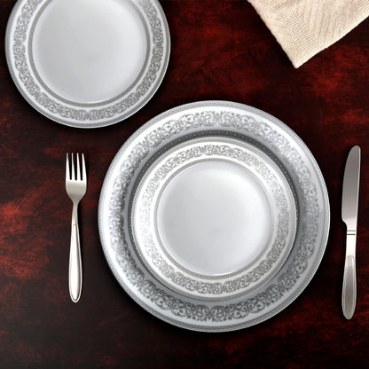 CELLO Argento Solitaire Series Opalware Dinner Set of 18 Pieces for Family of 6 | Bone-Ash Free & Leadfree Opal Glass Microwave & Dishwasher Safe, Crockery Plates & Bowls Set for Daily Use & Gifting