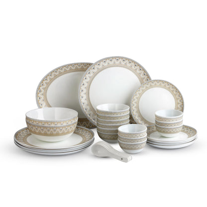 Cello Opalware Divine Series Trinity 33 Pieces Dinner Set | Opal Glass Crockery for 6 | Bone Ash-Free, Lightweight, Elegant White Plate & Bowl Set |Opalglass Dinner Set for Daily Use & Gifting