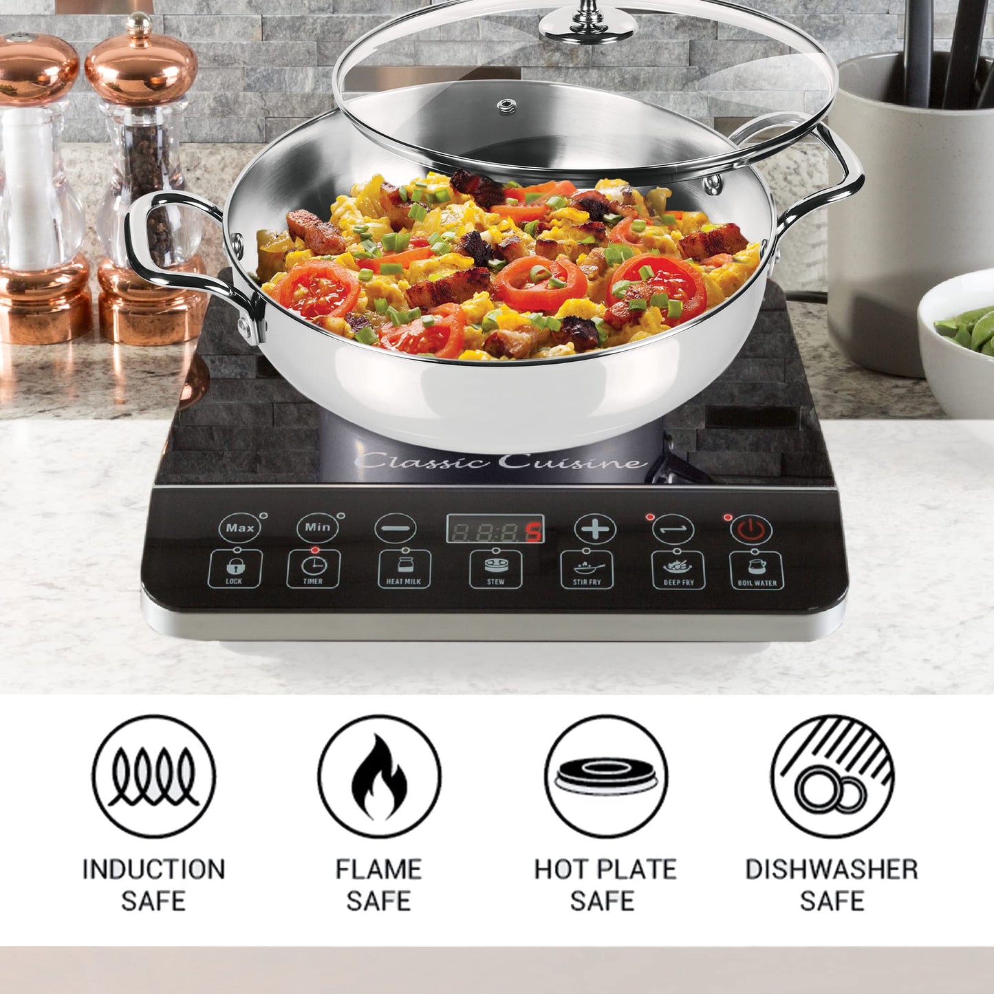 Milton Pro Cook Stainless Steel Kadhai with Glass Lid, 28 cm / 4.2 litres, Sandwich Bottom Cookware, Induction and Gas Stove Friendly Kadai for Cooking, Deep Frying, Stir-Fry, Silver