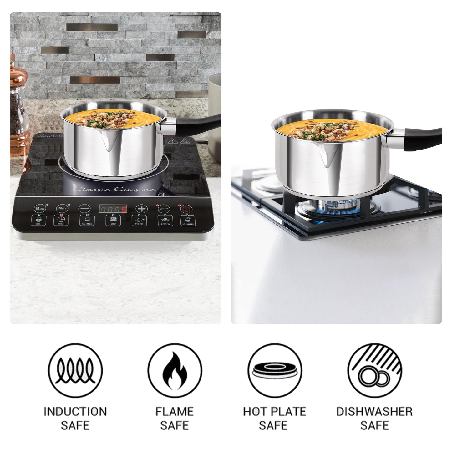 Milton Pro Cook Induction Cookware & Gas Stove Friendly Stainless Steel Tea Pan 16 cm | 1.6 Litre | Sandwich Bottom Sauce Pan | Chai Pot | Milk Boiler with Handle | 2 Year Warranty
