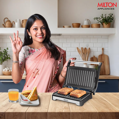 Milton Insta 1000 Watt Grill Sandwich Maker | Electric Toaster and Sandwich Griller | Non Stick Coating Grill Plates | Auto Cut off & Power Indicator | 2 Year Warranty | Silver