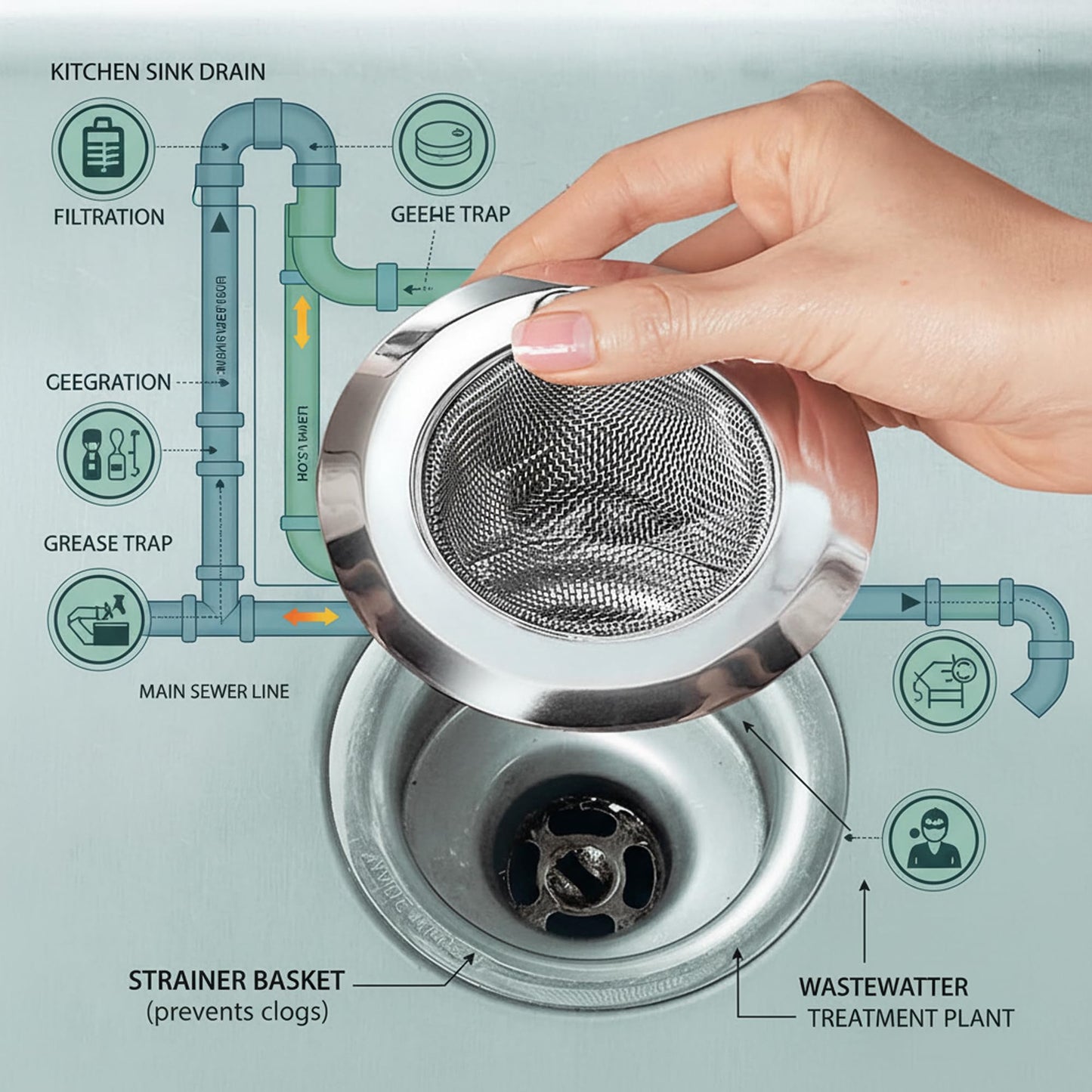 Sulfar Stainless Steel Sink Strainer & Stopper 4 Inch (10 cm) | 2 in 1 Kitchen Drain Filter Basket with Fine Mesh | Anti-Clog Basin Drain Cover for Sink, Washbasin, Durable Rust Resistant (Chrome)