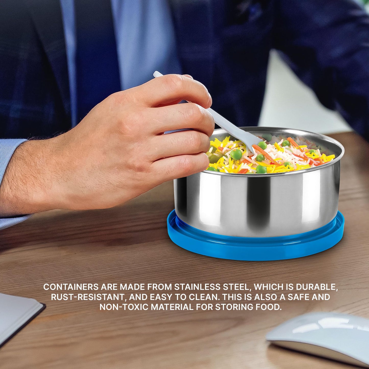 MILTON Master Lunch Max (3 Microwave Safe Inner Steel Containers,1 x 675 ml, 2 X 280 ml Each) with Insulated Fabric Jacket, Blue | Lunch Box | Light Weight | Leak Proof | Easy to Carry | Food Grade