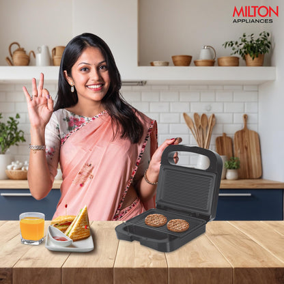 Milton Grill Toaster Machine HSG022 Grill Sandwich Maker, Sandwich Griller and Toaster, 750 Watt Sandwich maker Electric Griller for Home, Auto Cut off, 2 Year Warranty, Black
