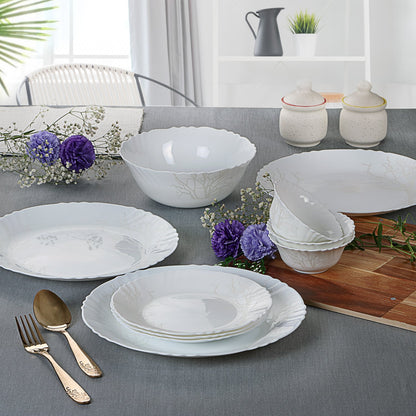 Cello Imperial Winter Frost Opalware Dinner Set, 11 inch Full Plate, 33 Units, White