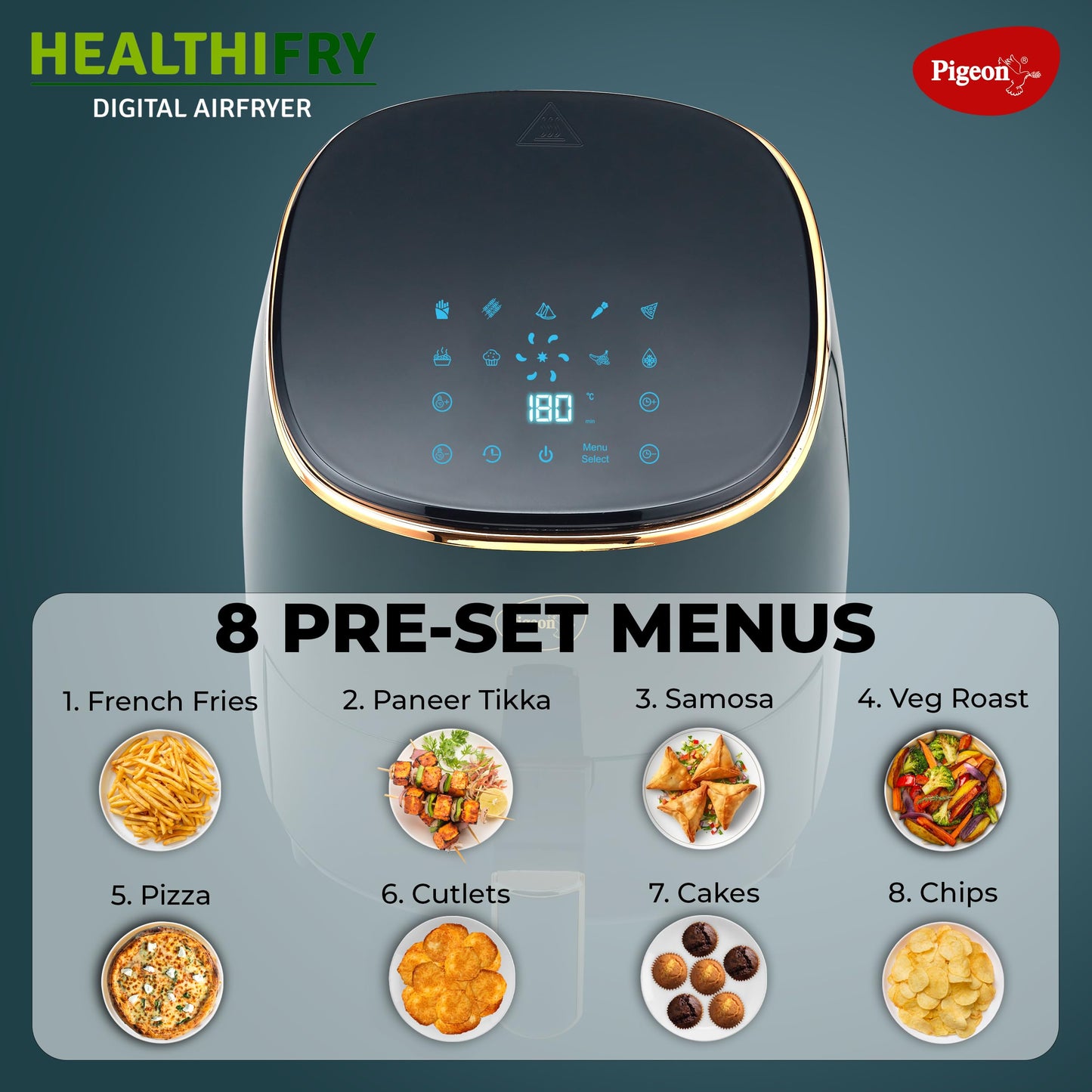 Pigeon Healthifry Digital Air Fryer, 360° High Speed Air Circulation Technology 1200 W with Non-Stick 4.2 L Basket