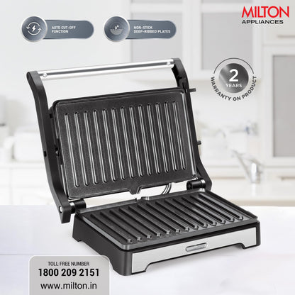 Milton Insta 1000 Watt Grill Sandwich Maker | Electric Toaster and Sandwich Griller | Non Stick Coating Grill Plates | Auto Cut off & Power Indicator | 2 Year Warranty | Silver