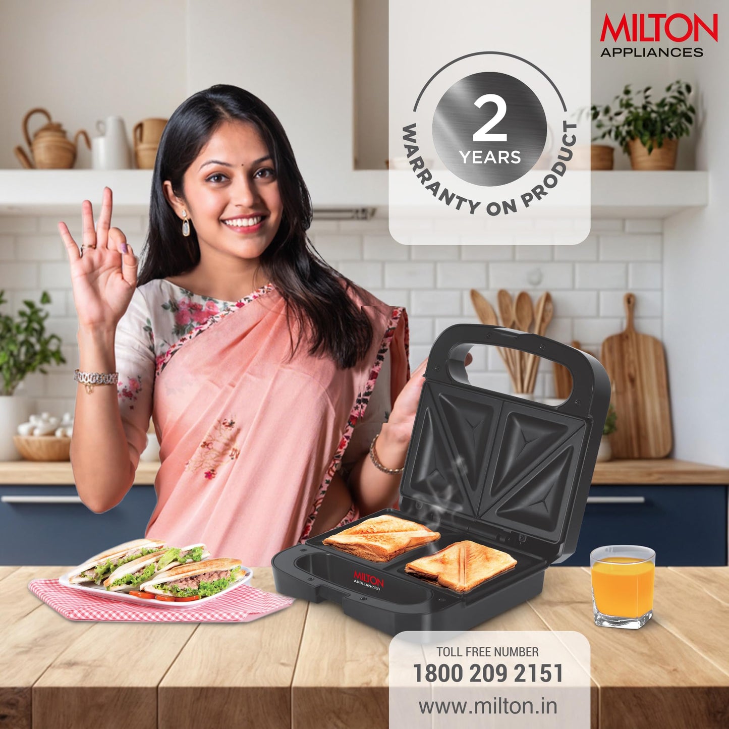 Milton Sandwich Maker HSM011, Sandwich Griller and Toaster, 750 Watt Sandwich Maker Electric Griller for Home, Non Stick Coated Dual Grill Sandwich Plates for Sandwiches, 2 Year Warranty, Black