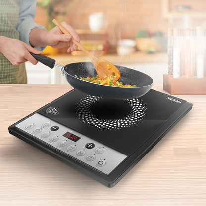 Milton Euroline Elio 16.0 Portable 1600 W Induction Cooktop | LED Display Panel, 5KV Surge Protection | Timer & Preset Menu Functions | Soft Touch Buttons | Fast Cooking | 3-Year Warranty on Coil