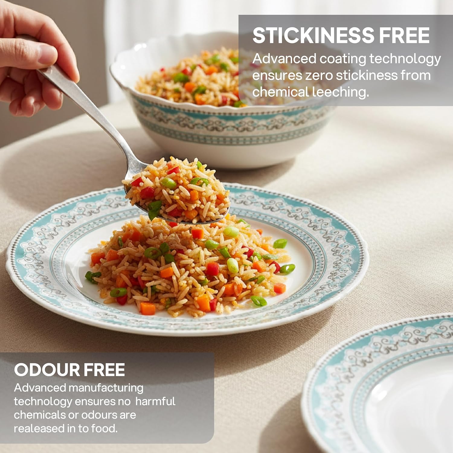 CELLO Celeste Imperial Plus Series Opalware Dinner Set of 27 Piece For Family of 6 | Bone-Ash Free & Leadfree Opal Glass Microwave & Dishwasher Safe Crockery Plates & Bowls Set For Daily Use & Gifting