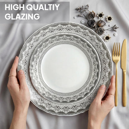 CELLO Oxford Imperial Plus Series Opalware Dinner Set of 33 Piece For Family of 6 | Bone-Ash Free & Leadfree Opal Glass Microwave & Dishwasher Safe, Crockery Plates & Bowls Set For Daily Use & Gifting