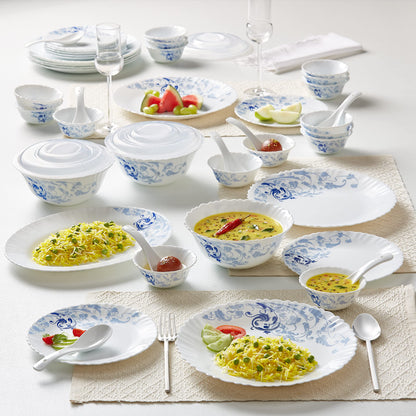 Larah by Borosil Silk Series Opalware Dinner Set | 19 Pieces for Family of 6 | Microwave & Dishwasher Safe | Bone-Ash Free | Crockery Set for Dining & Gifting | Plates & Bowls (Blue Eve)