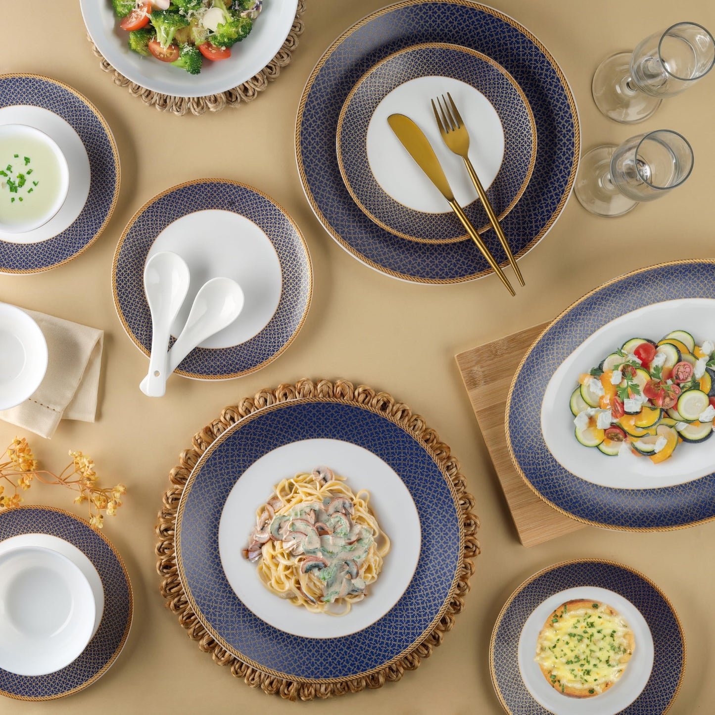 Cello Opalware Solitaire Series Sapphire Dinner Set, 27 Units | Opal Glass Dinner Set for 6 | Crockery Set for Festive Ocassions, Parties | White Plate and Bowl Set