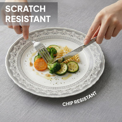CELLO Oxford Imperial Plus Series Opalware Dinner Set of 33 Piece For Family of 6 | Bone-Ash Free & Leadfree Opal Glass Microwave & Dishwasher Safe, Crockery Plates & Bowls Set For Daily Use & Gifting