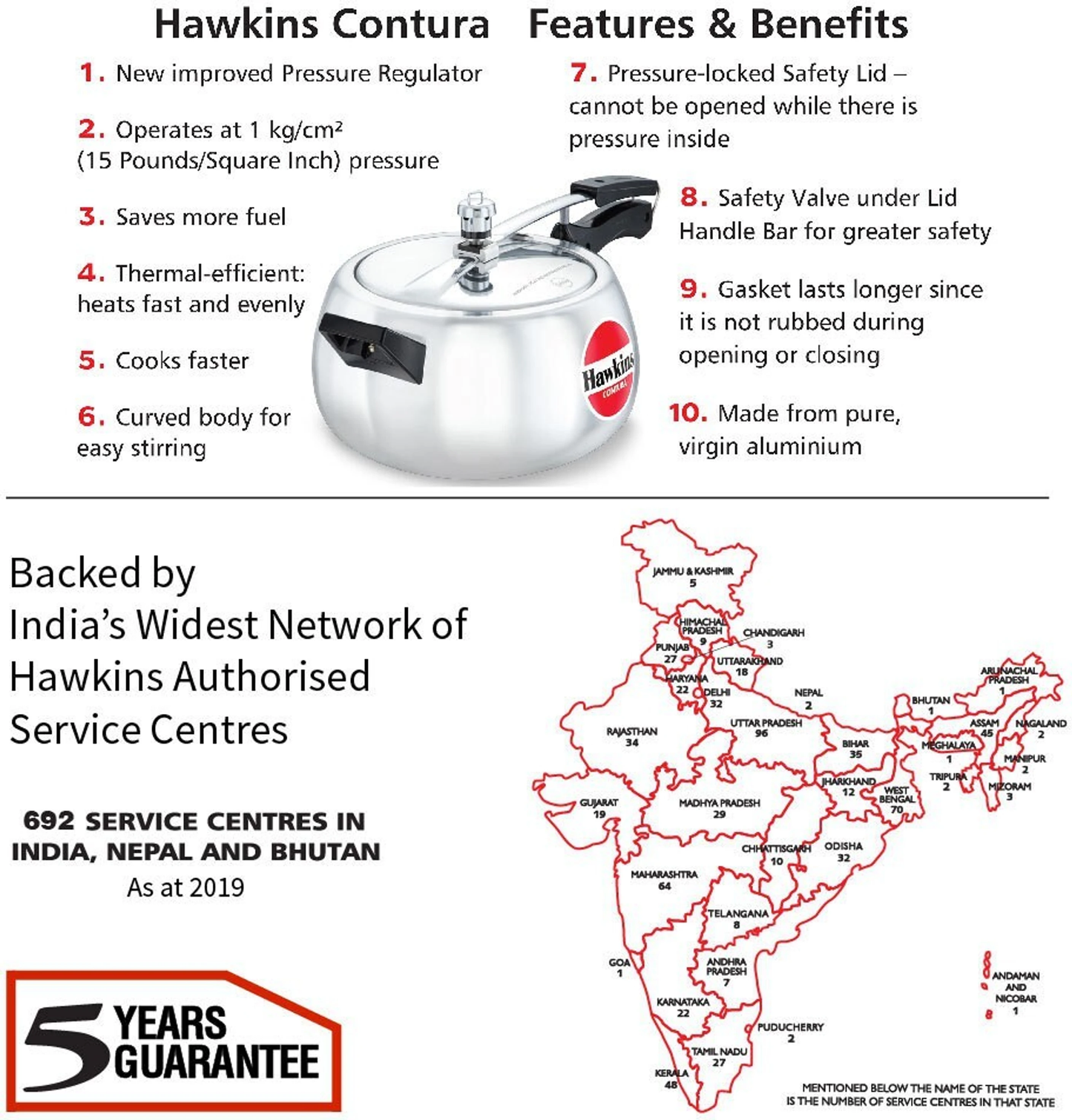 Hawkins Contura (HC50) 5 L Pressure Cooker (Aluminium)