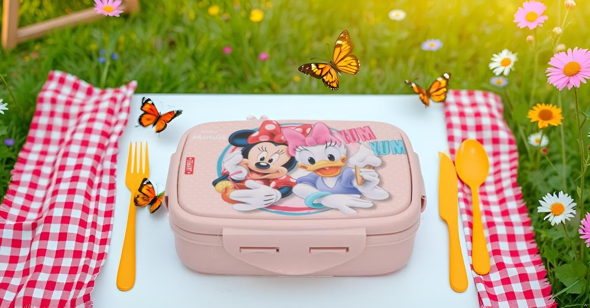 JAYPEE Steel Tek Jr. Insulated Lunch Box Mickey Mouse & Donald Duck, Pink, 400 ml