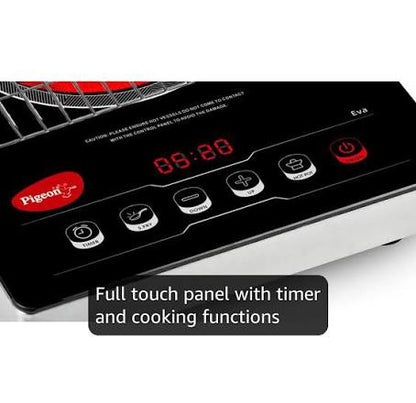 Pigeon Eva Infrared Cooktop 2000 Watts Black (with Free Stainless Steel Grill, Full touch Panel, Auto shut off and Overheat Protection)