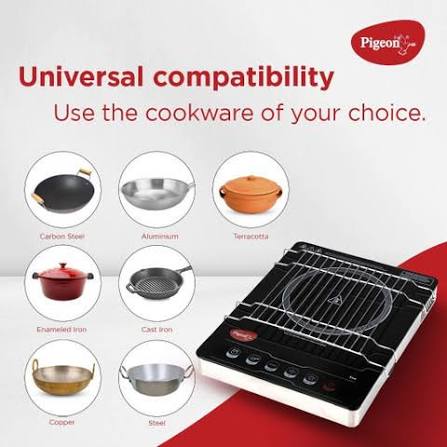 Pigeon Eva Infrared Cooktop 2000 Watts Black (with Free Stainless Steel Grill, Full touch Panel, Auto shut off and Overheat Protection)